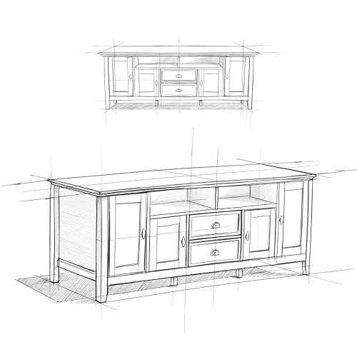 SIMPLIHOME Redmond SOLID WOOD Universal TV Media Stand, 72 Inch Wide, Transitional, for Flat Screen TVs up to 80 Inch in Brunette Brown SIMPLIHOME