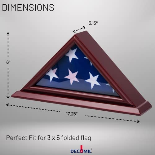 DECOMIL - 3'x5' Flag Display Case | Flag Shadow Box (Not for Burial Funeral Flag), Small Flag Display Case ,Solid Wood, Cherry Finish DECOMIL