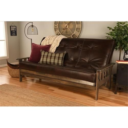 Kodiak Tucson Queen Futon Frame and Mattress Set - Wood Futon with Mattress Included in Java Brown Color Faux Leather Mattress Kodiak Furniture