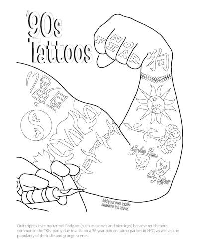 The 1990s Coloring Book: A Nostalgia-Packed Coloring Book Dedicated to the Most Iconic Parts of the 90s, from the Fresh Prince and Beanie Babies to Bucket Hats and Butterfly Clips WoodArtSupply