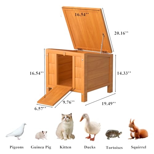 Wooden Rabbit Hutch Indoor and Outdoor, Weatherproof Cat House Hideout, Guinea Pig Cages with Lockable Door, Idea for Squirrel, Ducks, Tortoises, Pigeons, Small Animal - 16.93"L x 16.54"W x 20.08"H B