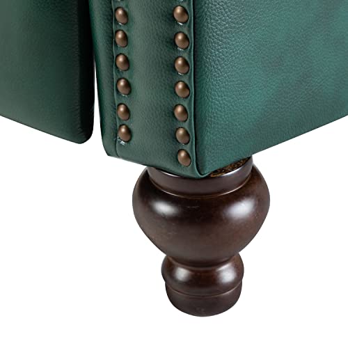 HULALA HOME Genuine Leather Wingback Recliner Chair with Thick Cushioned Seat, Traditional Push Back Leather Recliner with Nailhead Trim, Green
