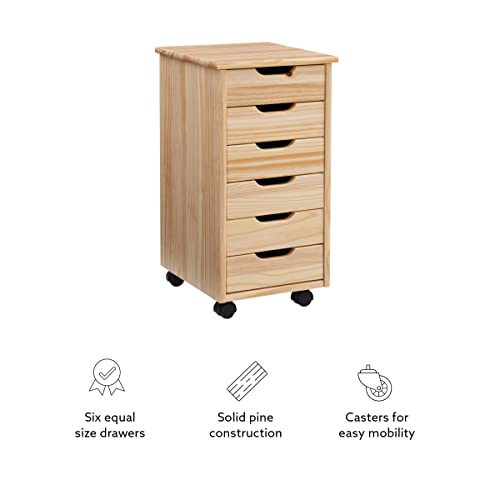 Linon Home Decor Products Corinne Six Drawer Storage, Natural Rolling Cart Linon Home Decor Products