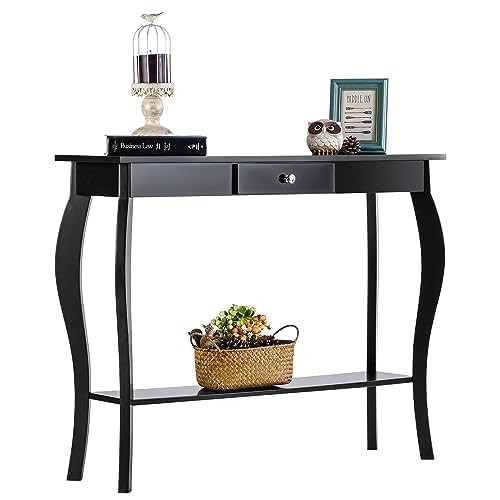 ChooChoo Narrow Console Table with Drawer, Chic Accent Sofa Table, Entryway Table, Black ChooChoo