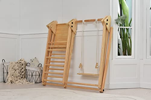 Avenlur 4-in-1 Juniper Indoor Play Gym - Jungle Gym Playset with Baby Swing, Slide, Ladder, and Climbing Wall - Foldable Wooden Playset - Indoor Jungle Gym for Kids Ages 18mo to 6yrs Avenlur