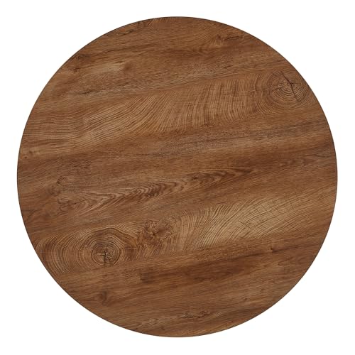 NORDICANA 5 Pieces 37-Inch Round Dining Table and Upholstered Chairs for Four Person, MDF Table-top, Light Brown Fuzzy Sherpa Armchairs with Black Metal Leg for Kitchen, Reception Room NORDICANA