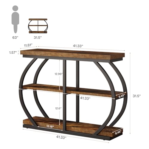 Tribesigns 41.3" Console Table, Industrial 3-Tier Entryway Table with Arched Metal Frame and Storage Shelves for Living Room, Hallway, Rustic Brown Tribesigns
