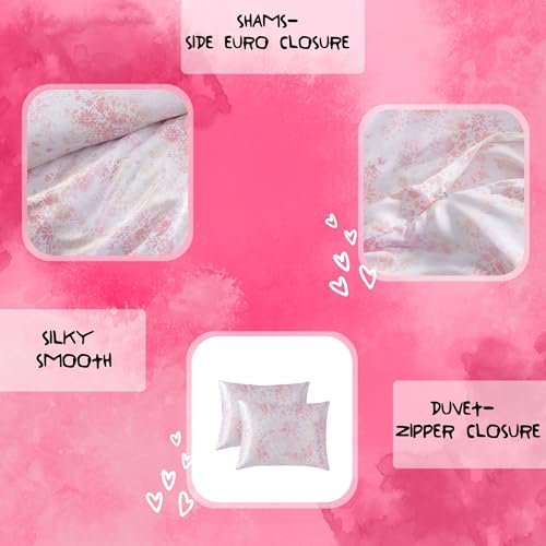 Betsey Johnson - King Duvet Cover Set, Luxurious Satin Bedding with Matching Shams, Chic Bedding Set (Butterfly Garden Pink, King) Betsey Johnson