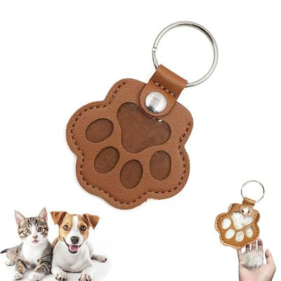 Sakinre Pet Memorial Gifts for Cat Dog, Cute Leather Paw Keychain, Pet Hair Keepsake Keyring for Bag Purse Keys Backpack, Paw Charm Pendant Key Holder for Pet Lover (Light Brown)