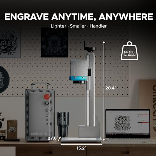 OMTECH 50W Fiber Marking Machine with Rotary Axis, 6.9x6.9 Fiber Laser Engraving Machine with JPT Laser Source, Fiber Laser Marker and Etcher with Autofocus and Camera for Aluminum Gold Jewelry OMTech
