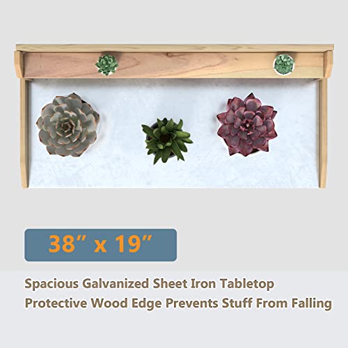 S AFSTAR Garden Potting Bench, Gardening Work Station Table with 2 Storage Shelves, Fir Wood Structure and Metal Tabletop, Gardening Table Potting Benches for Outside Backyard Balcony S AFSTAR