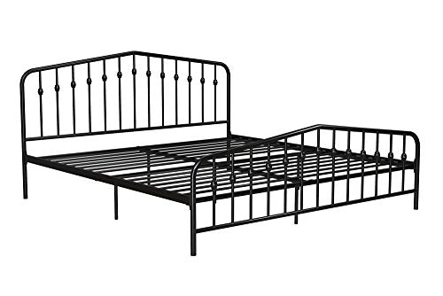 Novogratz Bushwick Modern Metal Bed, Slightly Triangular Headboard and Footboard with Inset Spindles, Adjustable Base Height for Underbed Storage, Requires No Box Spring, King Size - Black Novogratz
