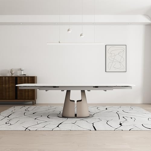 LifoHous Extendable Sintered Stone Dining Table Seats 8-10 People. Modern Telescopic Dining Table with Leather Base. Durable Stone Tabletop Suitable for Dining Rooms.90in(1Tabel) LifoHous
