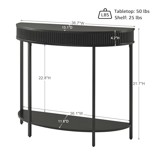 unipaws Fluted Half Moon Console Table, Modern 2-Tier Black Entryway Console, Sofa Back Table for Living Room, Hallway & Foyer (36" Width) unipaws