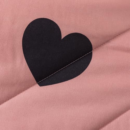 Caressma Love Pattern Girls Pink Comforter Set Twin Size, Cameo Brown Cute Love Heart Print Sexy Comforter Bedding Set for All Seasons, Geometric Soft Microfiber Comforter Set with Pillowcase Caressma