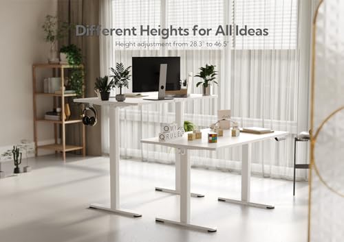 Claiks Electric Standing Desk, Adjustable Height Stand up Desk, 55x24 Inches Sit Stand Home Office Desk with Splice Board, White Frame/White Top Claiks