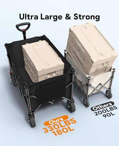 Wagons Carts Foldable, Collapsible Foldable Wagon 330lbs Capacity, Large Capacity Foldable Wagon with All-Terrain Wheels,Heavy Duty Utility Wagon Cart with Brakes for Beach Camping Shopping Sports Raynesys