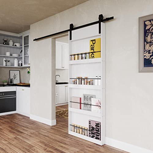 BARNER HOME 36in x 84in Sliding Barn Door, Shelf Style, Made of Primed MDF, Sliding Door with 6.6 ft Hardware Kit BARNER HOME