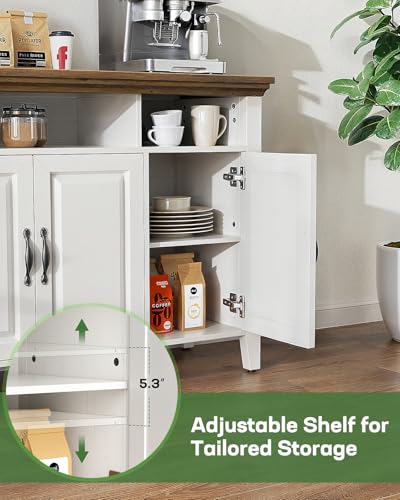 Amada Buffet Cabinet with Storage, 55" Large Sideboard Storage Cabinet with Adjustable Shelves, 4 Doors, Modern Farmhouse Coffee Bar Cabinet AMADA HOMEFURNISHING