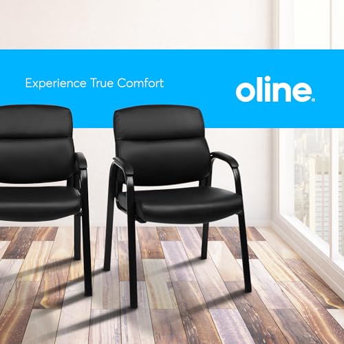 Oline Leather Guest Chair with Padded Arms, Reception Meeting Conference Waiting Room Lobby Home Desk Big and Tall Executive Office Chair, Black (4 Pack) Oline