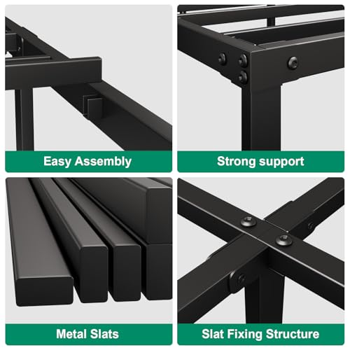 RRG Twin Bed Frames, Single Bed, 14 Inch Heavy Duty Metal Platform with Storage, Easy Assembly, Noise Free, Non Slip Black Bed Frame Twin Size RRG