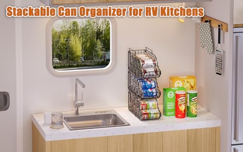 8-Pack Can Organizer for Pantry, Stackable Cabinet Food Shelves for Fridge, Wire Cupboard Storage, Holds up to 72 Beers,Small Metal Bin for Drink Beverage Egg Gillas, Rack for Kitchen Countertops RV Sonyabecca