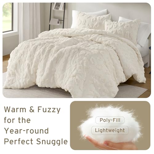 Intelligent Design Queen Comforter Set Chenille Tufted Animal Print Pattern Comforters Queen Size, All Season Fluffy Bedding Soft Microfiber Reverse, Larissa, Full/Queen Off-White 3 Piece Intelligent Design