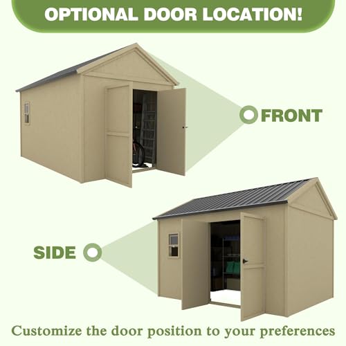 MUPATER 12 ft x 9 ft Outdoor Wood Shed with Metal Roof, Lean-to Storage shed Garden Furniture Tools with Lockable Door and Vents for Garden, Patio MUPATER