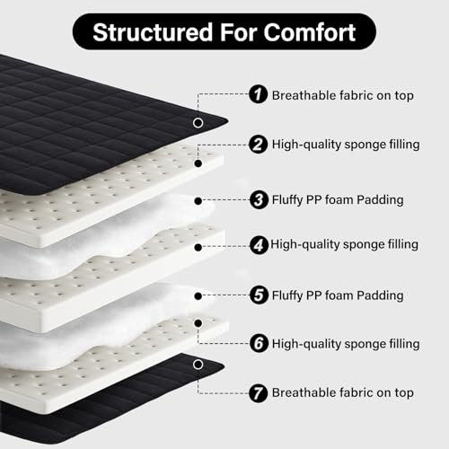 Tiita Japanese Floor Mattress, 4” Thicken Futon Mattress with Storage Bag and 2 Straps,Queen Size Sleeping Tatami Mat for Adults,Black Tiita