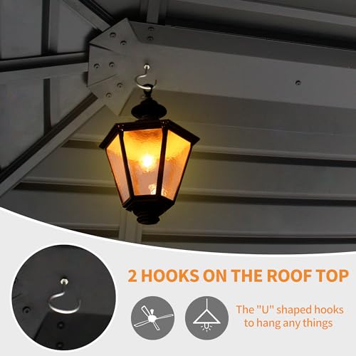 GARTOO 10' x 12' Patio Hardtop Gazebo - Outdoor Metal Hard Top with Breathable Mesh, Galvanized Steel Top Gazebo for Garden, Lawn, Outdoor Party (Black) GARTOO