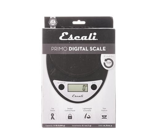 Escali Primo Digital Food Scale Multi-Functional Kitchen Scale and Baking Scale for Precise Weight Measuring and Portion Control, 8.5 x 6 x 1.5 inches, Black Escali