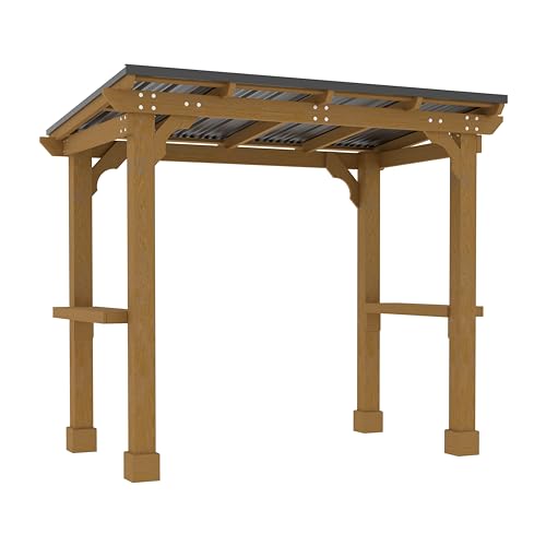 VEIKOU 8’x5’ Grill Gazebo, Patio Gazebo with Hardtop Metal Roof, Rainwater Drainage, Wood Frame, BBQ Gazebo for Barbecue, Backyard, Garden, Rustic VEIKOU