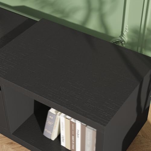 Timechee Black TV Stands for Living Room, Extendable Under TV Table Stand Cabinet with Drawers, Entertainment Center with Storage, Modern Entertainment Media Console Center for Living Room, Bedroom Timechee