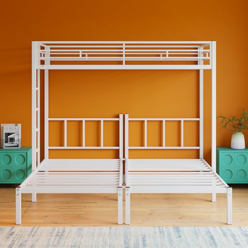 Bellemave Triple Bunk Bed for Kids, Adults, Teens, Twin Over Twin Metal Bunk Beds for 3 Kids, 3 bunk beds(Heavy Metal, White) Bellemave