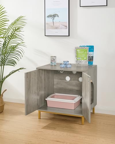 Hzuaneri Cat Litter Box Enclosure, Hidden Litter Box Furniture, Wooden Pet House Side End Table, Storage Cabinet Bench, Fit Most Cat and Litter Box, Living Room, Bedroom, Greige and Gold CB81205G Hzuaneri
