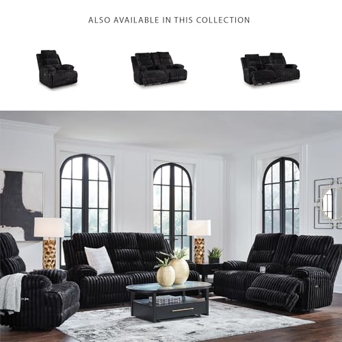 Signature Design by Ashley Higgesbee Modern Power Recliner with USB Port and Pillow-Top Armrest, Black