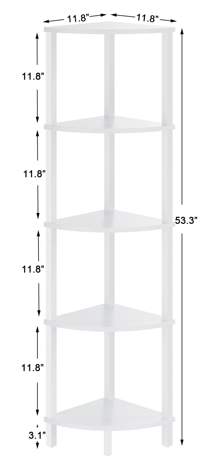 VIMBER Corner Shelf, 5-Tier Corner Bookshelf, Industrial Corner Ladder Shelf, Modern Display Shelf for Living Room, Bedroom, Kitchen, Home Office, White UJSJ001W VIMBER