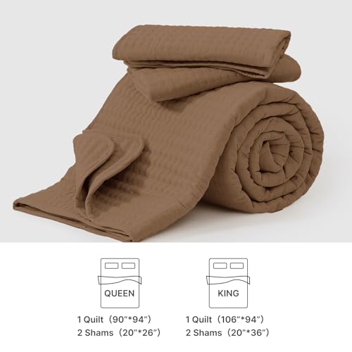 WRENSONGE King Size Quilt-3 Pieces Lightweight Bedspreads Brown King Quilt Bedding Set for All Seasons, Soft Summer Coverlet with 2 Pillow Shams Suitable for Bed, Couch, Quilt Blanket WRENSONGE