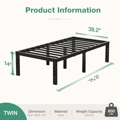 Novilla Twin Bed Frame, 14 Inch Metal Platform Bed Frame Twin Size with Storage Space Under Bed, Heavy Duty Steel Slat Support, Easy Assembly, No Box Spring Needed Novilla
