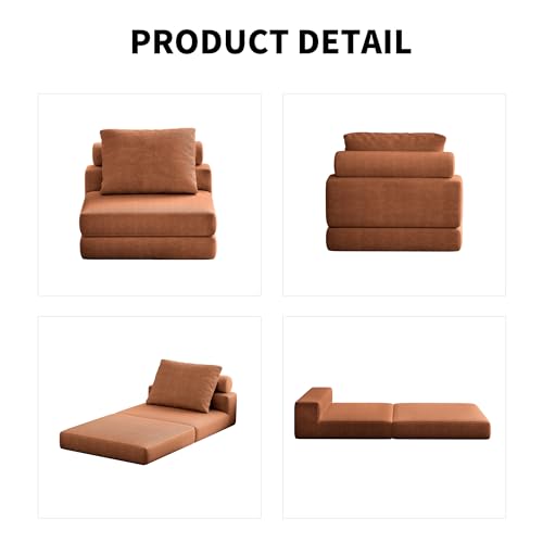 Lumbershed Folding Sofa Bed, 3-in-1 Convertible Sleeper Chair Bed with Pillows, Foldable Floor Couch with High-Density Foam, Futon Small Boneless Couch for Living Room Bedroom Lounge, Single, Brown Lumbershed