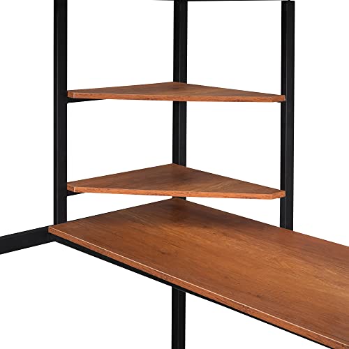 Bellemave Full Size Loft Bed with Desk and 2 Shelves, Metal Full loft bedframe with Storage Shelves, Black Bellemave
