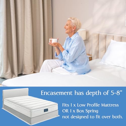 Full Size Mattress or Box Spring Encasement (5" to 8" Depth) - Low Profile Waterproof Zippered Protector Hypoallergenic Premium Bed Cover Protects from Dust Allergens Four Seasons Essentials