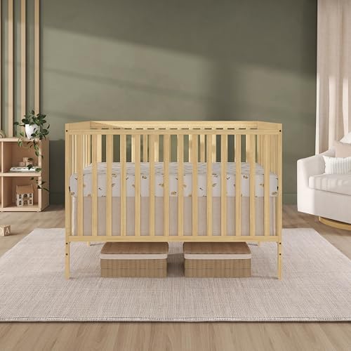 Dream On Me Synergy 5-in-1 Convertible Full-Size Baby Crib with Toddler, Day & Full Bed Conversion in Natural, GreenGuard Gold & BSA, 3 Mattress Heights, Sustainable Pinewood