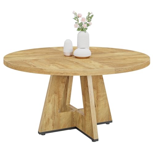 Tribesigns 47 inch Round Dining Table Wood Kitchen Table for Dining Room, 47" Dinner Room Tables for 4-6, Farmhouse Accent Furniture with Wooden Tabletop and Cross Base, Light Wood Tribesigns