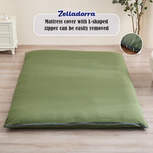 Zelladorra Futon Mattress Cover, Zippered Japanese Floor Mattress Cover, Machine Washable (Green, Twin) Zelladorra