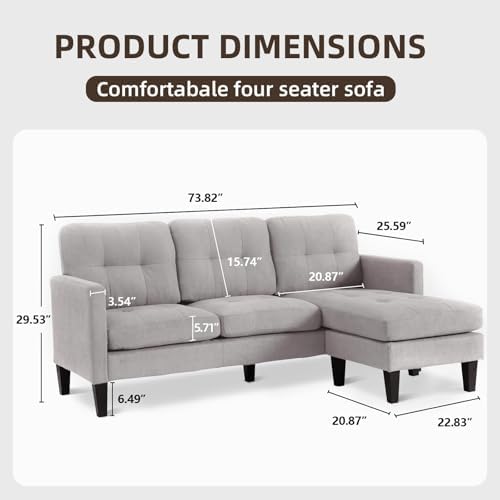 Trygoal Small L Shape Couch, 3 Seat Convertible Couch with Ottoman, Convertible Sleeper Sofa Bed with Reversible Chaise, Sectional Couches for Living Room Trygoal