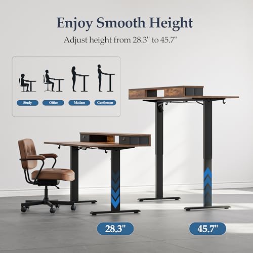 Klicelor 55 Inch Electric Standing Desk with Drawers, Adjustable Height Small Sit Stand Desk for Home Office, Compact Computer Workstation with Storage– Rustic Brown Klicelor