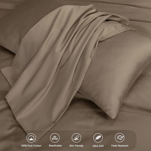 MooMee Duvet Cover Set 100% Extra Long Staple Cotton 600 Thread Count Silky Sateen Smooth Luxury Soft Breathable Durable Hotel Quality Bedding, 3 Pieces (Mocha Brown, Queen 90"x90") MooMee