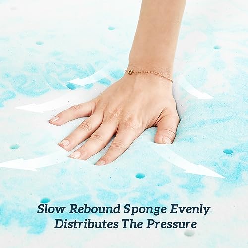 Sweetcrispy Mattress Topper Queen, 2 Inch Thick Memory Foam Gel Infused Cooling Toppers Pad for Queen Size Bed, Sleeper Sofa, RV, Camper, CertiPUR US Certified, Ventilated and Breathable, Blue Sweetcrispy