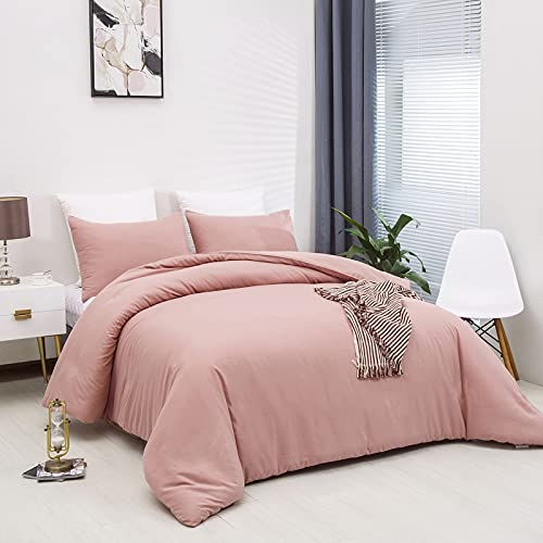 Cottonight Pink Comforter Set Twin Blush Pink Bedding Set Full Pale Pink Quilts Blanket Solid Color Soft Breathable Dusty Rose Comforter Set for Women Girls Twin Bed Cottonight